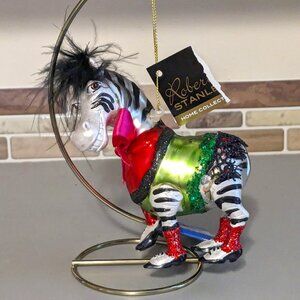ROBERT STANLEY Whimsical Smiling Zebra With Stand Christmas Ornament